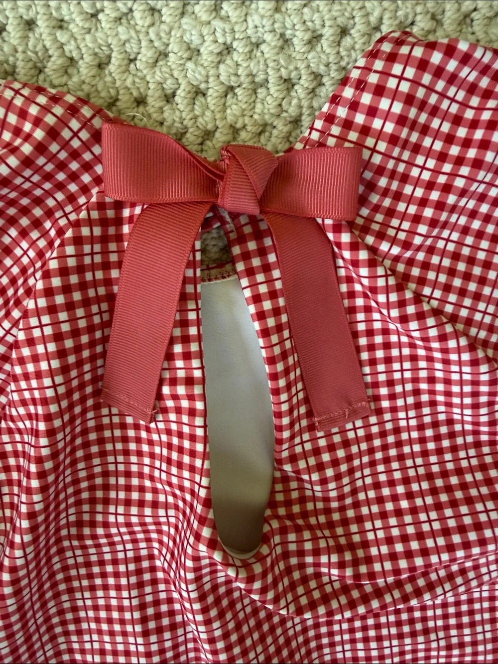 Red Gingham Long-Sleeve Kids Rashguard Swimsuit
